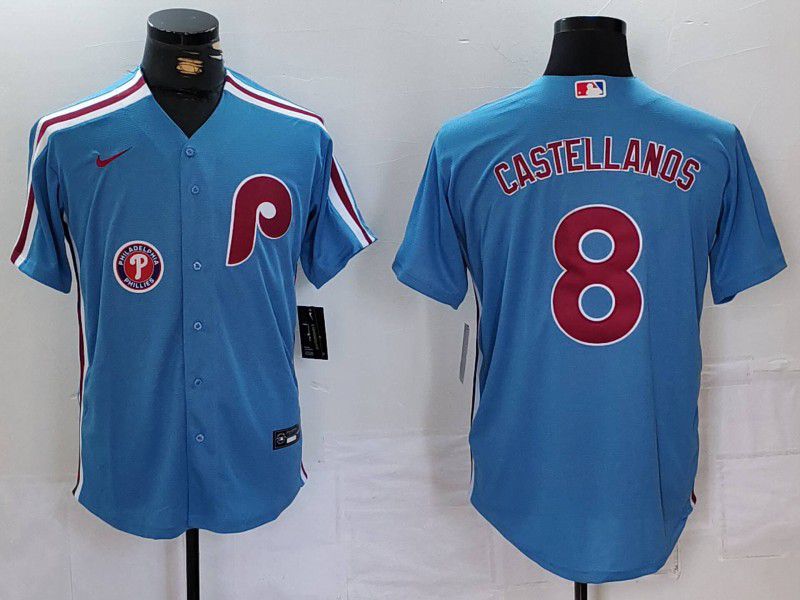 Men Philadelphia Phillies #8 Castellanos Blue Throwback 2024 Nike MLB Jersey style 3